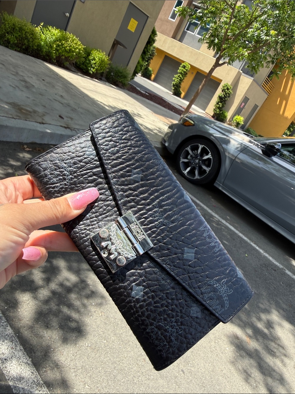MCM Black Logo-Print Textured Leather Continental Wallet
